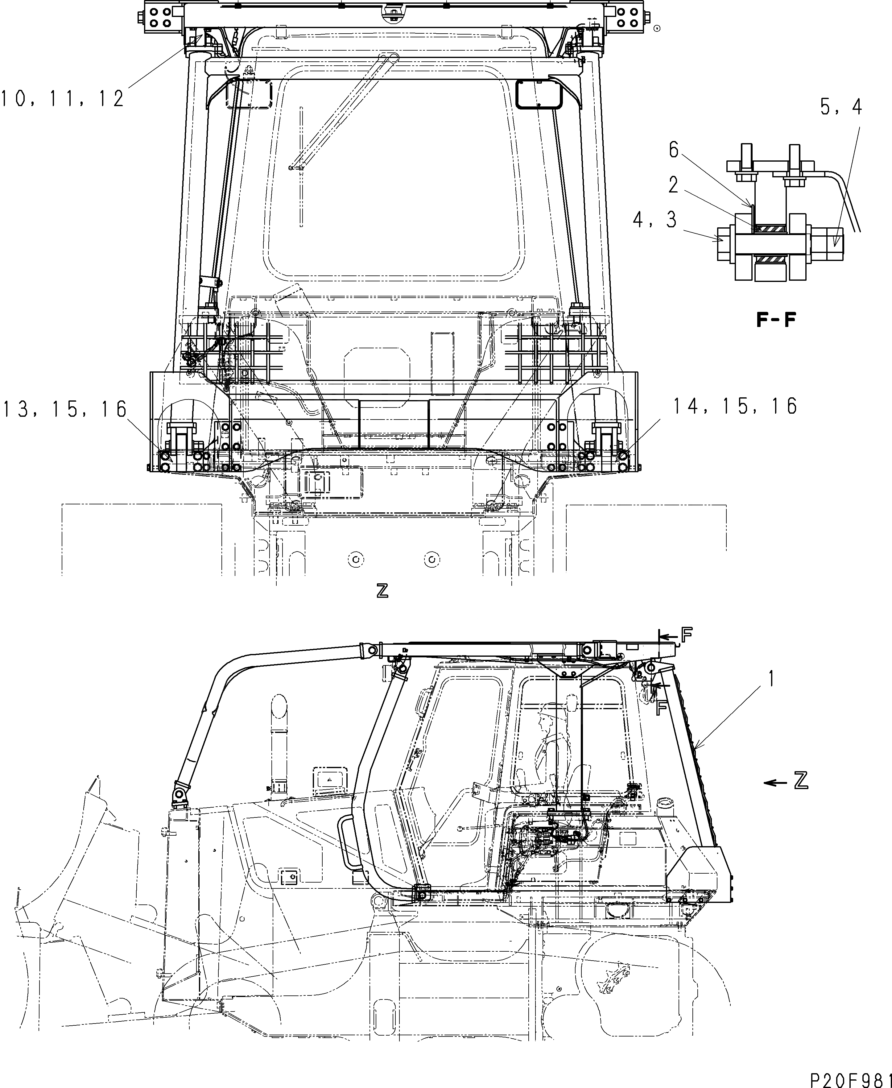 Схема запчастей Komatsu D61E-12 - ROPS SWEEP (ЗАДН. ЧАСТИ КОРПУСА) (ДЛЯ СНГ)(№8-) КАБИНА ОПЕРАТОРА И СИСТЕМА УПРАВЛЕНИЯ