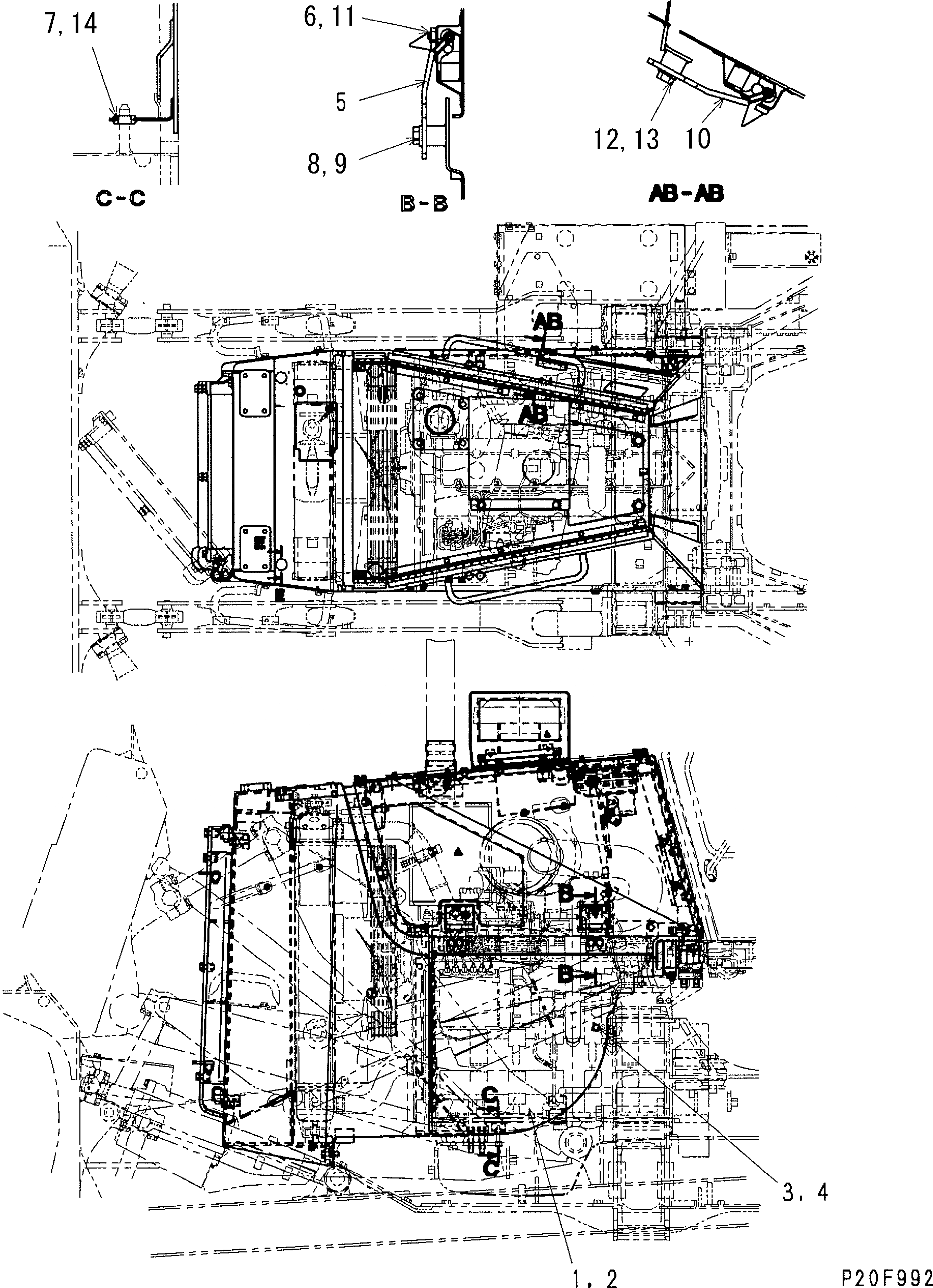 Схема запчастей Komatsu D61E-12 - БОКОВ. КРЫШКА ДВИГ. (НИЖН.) (ЛЕВ.) (ДЛЯ СНГ)(№8-) ЧАСТИ КОРПУСА