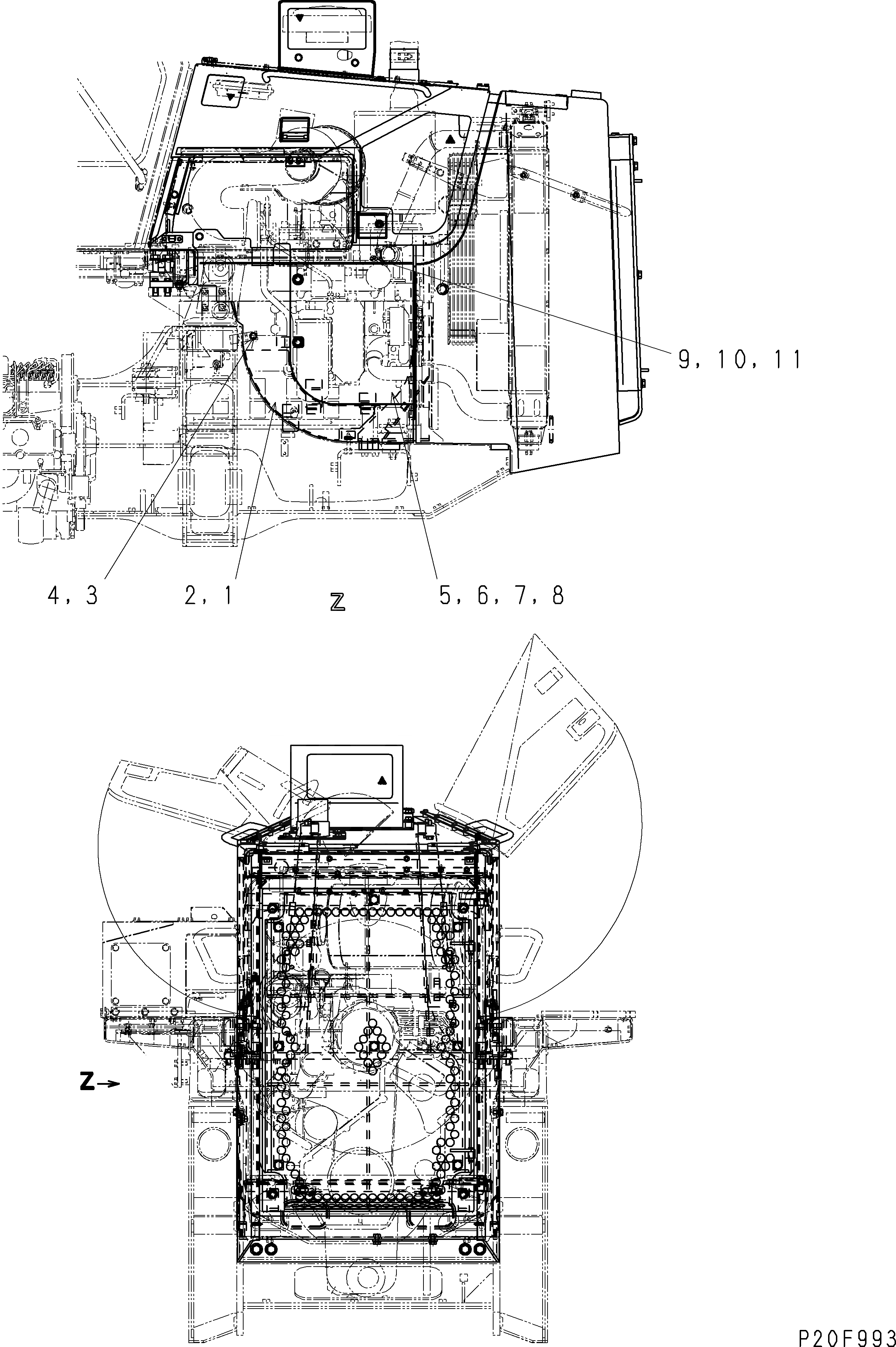 Схема запчастей Komatsu D61E-12 - БОКОВ. КРЫШКА ДВИГ. (НИЖН.) (ПРАВ.) (ДЛЯ СНГ)(№8-) ЧАСТИ КОРПУСА