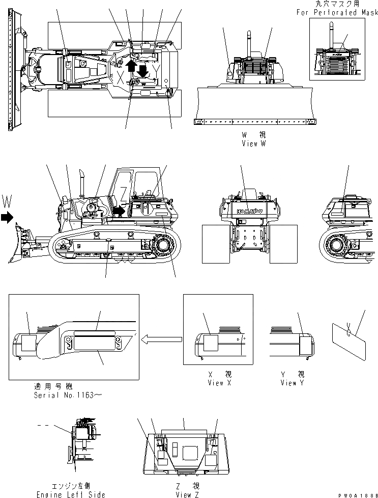 Схема запчастей Komatsu D61E-12 - МАРКИРОВКА (ЯПОН.) (DE) МАРКИРОВКА