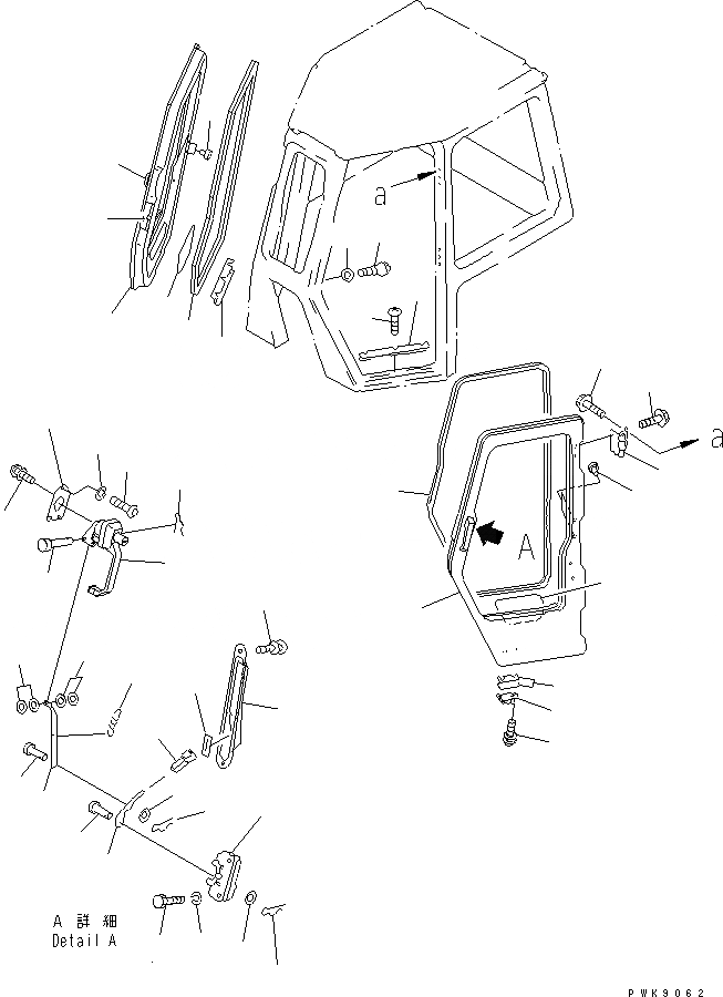 Схема запчастей Komatsu D61EX-12A-W - КАБИНА (ДВЕРЬ И ЗАМОК ДВЕРИ) КАБИНА ОПЕРАТОРА И СИСТЕМА УПРАВЛЕНИЯ