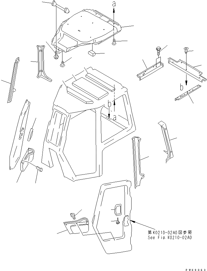 Схема запчастей Komatsu D61EX-12A-W - КАБИНА (ОБЛИЦОВКА ПОТОЛКА) КАБИНА ОПЕРАТОРА И СИСТЕМА УПРАВЛЕНИЯ