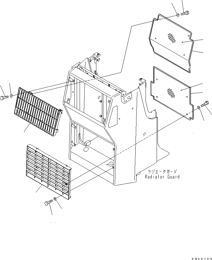 Схема запчастей Komatsu D61EX-12A-W - ЗАСЛОНКА РАДИАТОРА ЧАСТИ КОРПУСА