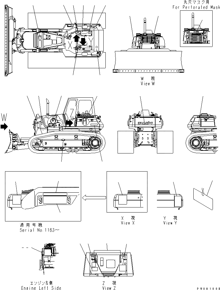 Схема запчастей Komatsu D61EX-12 - МАРКИРОВКА (ЯПОН.) (DEX) МАРКИРОВКА