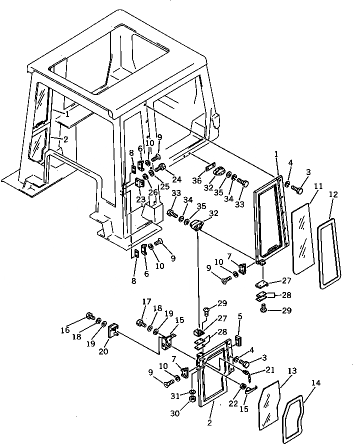 Схема запчастей Komatsu D65A-8 - КАБИНА ROPS (/) ЧАСТИ КОРПУСА