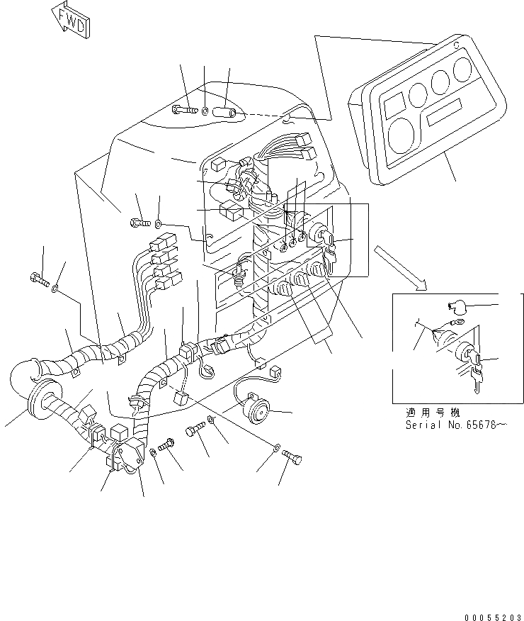 Схема запчастей Komatsu D65E-12 - ПРИБОРНАЯ ПАНЕЛЬ (АКСЕССУАРЫ) (С КОНДИЦИОНЕРОМ ИЛИ ОБОГРЕВАТЕЛЬ.)(№-) КАБИНА ОПЕРАТОРА И СИСТЕМА УПРАВЛЕНИЯ