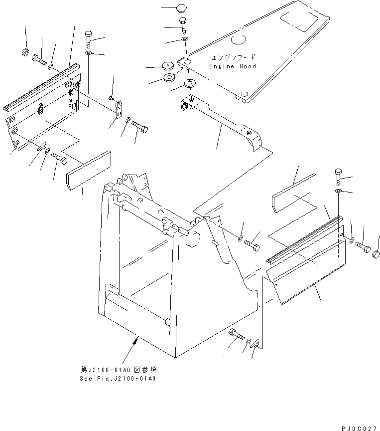 Схема запчастей Komatsu D65E-12 - БОКОВ. КРЫШКА ДВИГ. (НИЖН.) (REGULATION OF EC INCLUSION)(№-) ЧАСТИ КОРПУСА