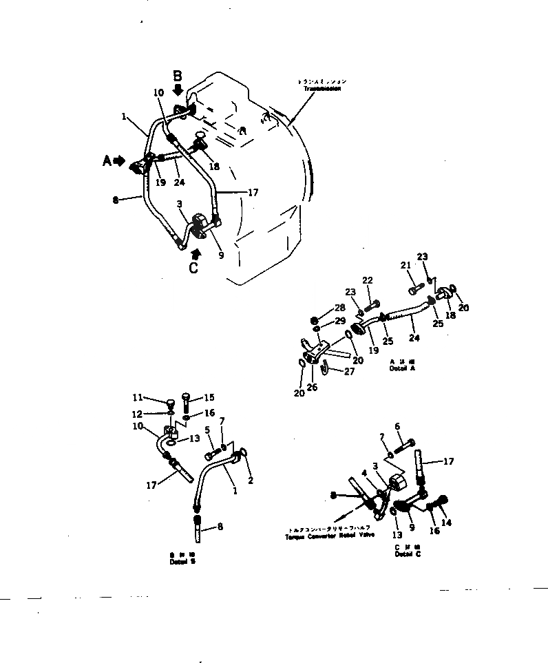 Схема запчастей Komatsu D65E-6 - ТОРКФЛОУ ТРУБЫ (/) ГИДРОТРАНСФОРМАТОР И ТРАНСМИССИЯ