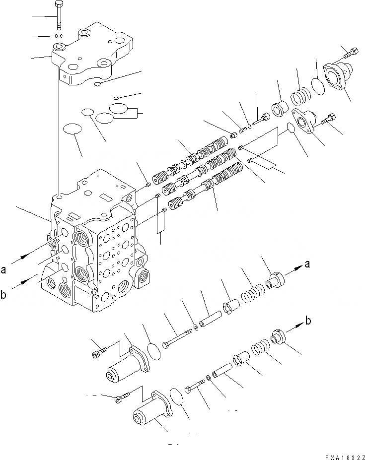 Схема запчастей Komatsu D65EX-12 - УПРАВЛЯЮЩ. КЛАПАН (3-Х СЕКЦИОНН.) (/) ГИДРАВЛИКА