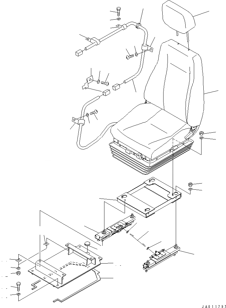 Схема запчастей Komatsu D65EX-15E0 - СИДЕНЬЕ ОПЕРАТОРА (TURN И ВОЗД. С ВОЗД. ПОДВЕСКОЙ) (ТКАНЬ SAET) (ВЫС. BACK) (С HEADREST) КАБИНА ОПЕРАТОРА И СИСТЕМА УПРАВЛЕНИЯ