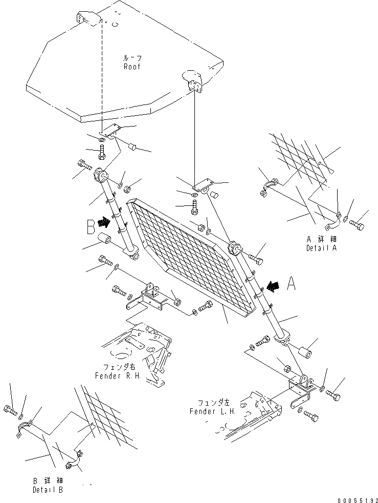 Схема запчастей Komatsu D65P-12 - ROPS SWEEP (ЗАДН. ЧАСТИ КОРПУСА)(№8-) КАБИНА ОПЕРАТОРА И СИСТЕМА УПРАВЛЕНИЯ