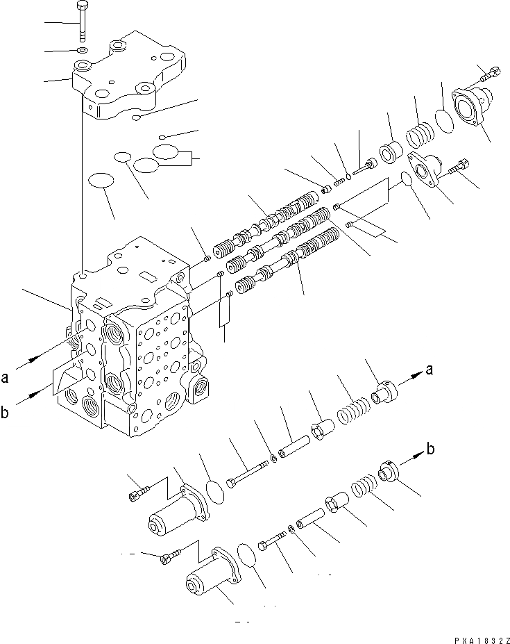 Схема запчастей Komatsu D65PX-12 - УПРАВЛЯЮЩ. КЛАПАН (3-Х СЕКЦИОНН.) (/) ГИДРАВЛИКА