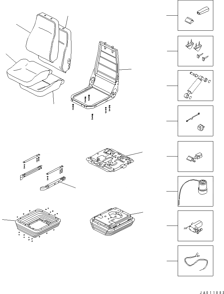Схема запчастей Komatsu D65WX-15E0 - СИДЕНЬЕ ОПЕРАТОРА (TURN И ВОЗД. С ВОЗД. ПОДВЕСКОЙ) (ТКАНЬ SAET) (ВЫС. BACK) (ВНУТР. ЧАСТИ) КАБИНА ОПЕРАТОРА И СИСТЕМА УПРАВЛЕНИЯ