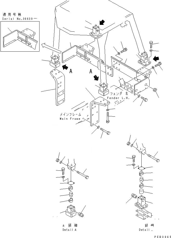 Схема запчастей Komatsu D85A-21-E - ROLL OVER ЗАЩИТАIVE STRUCTURE КОРПУС (ДЛЯ ЯПОН.) ЧАСТИ КОРПУСА