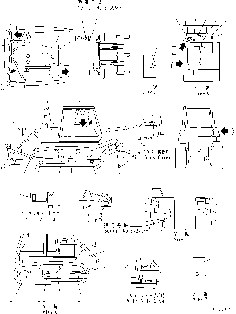 Схема запчастей Komatsu D85A-21-E - МАРКИРОВКА (ЯПОН.) (D8A)(№77-) МАРКИРОВКА