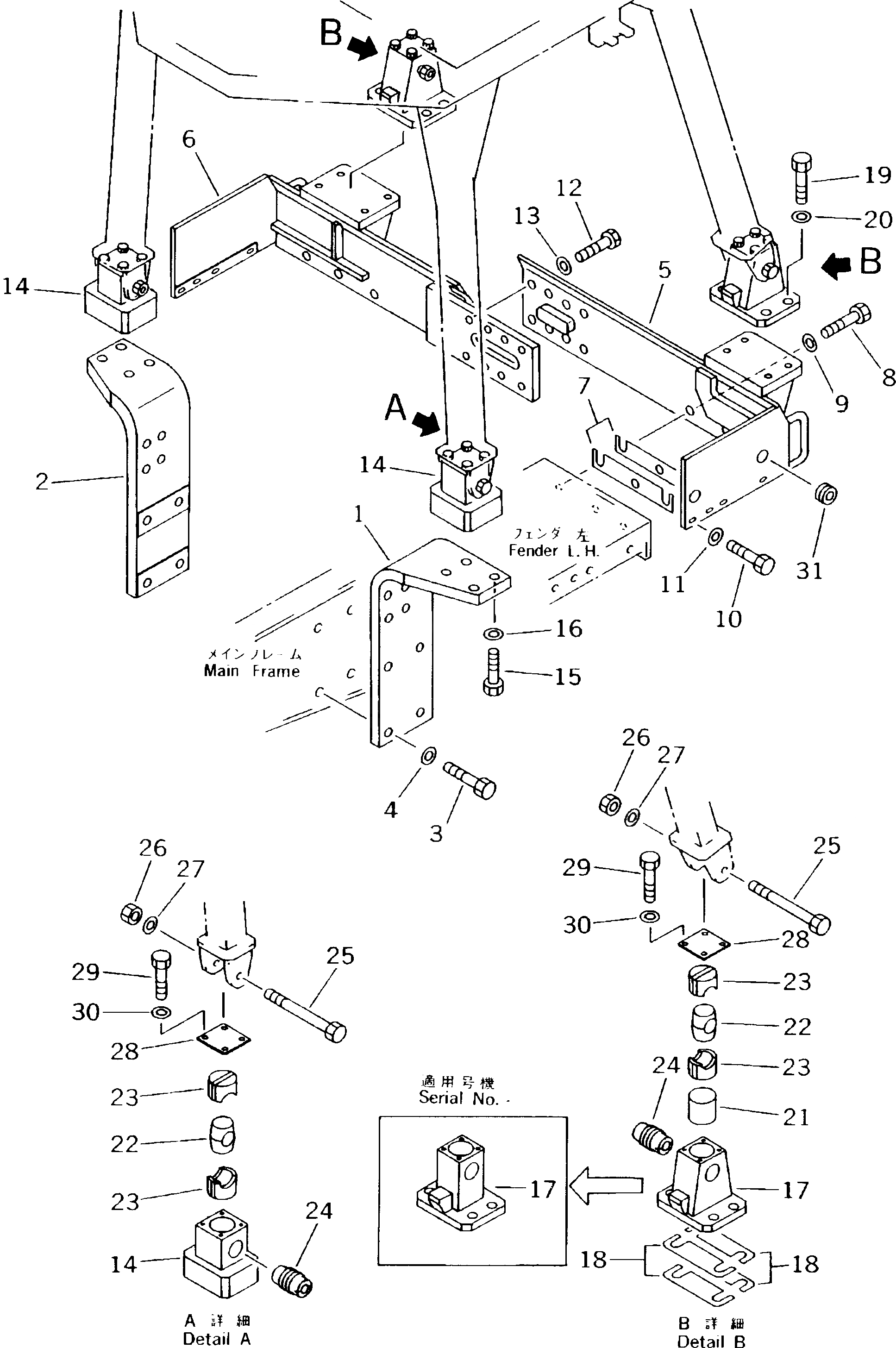 Схема запчастей Komatsu D85A-21A - ROLL OVER ЗАЩИТАIVE STRUCTURE КОРПУС(№-) ЧАСТИ КОРПУСА