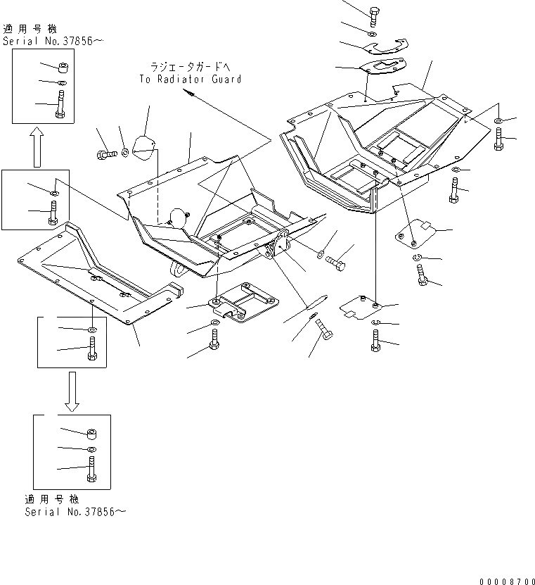 Схема запчастей Komatsu D85A-21 - НИЖН. ЗАЩИТА (С HINGE) (LIGHT ТИП) (TОБОД КОЛЕСАMING ДЛЯ CHINA)(№78-) ЧАСТИ КОРПУСА