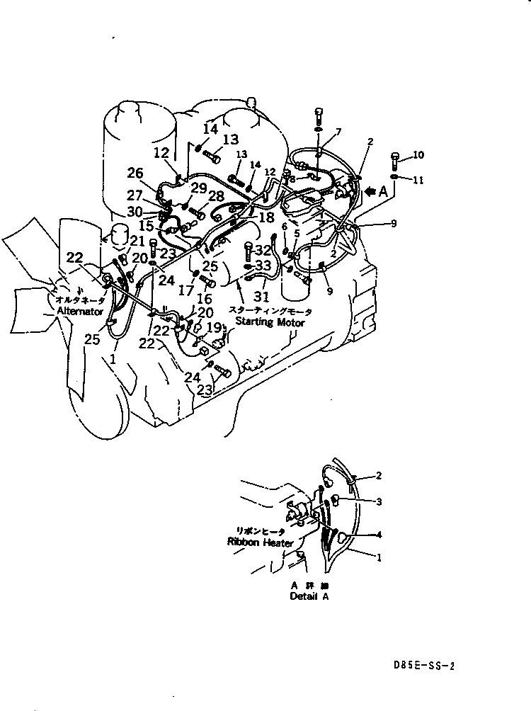 Схема запчастей Komatsu D85E-SS-2A-E - ДВИГАТЕЛЬ ЭЛЕКТРОПРОВОДКА(№-) КОМПОНЕНТЫ ДВИГАТЕЛЯ