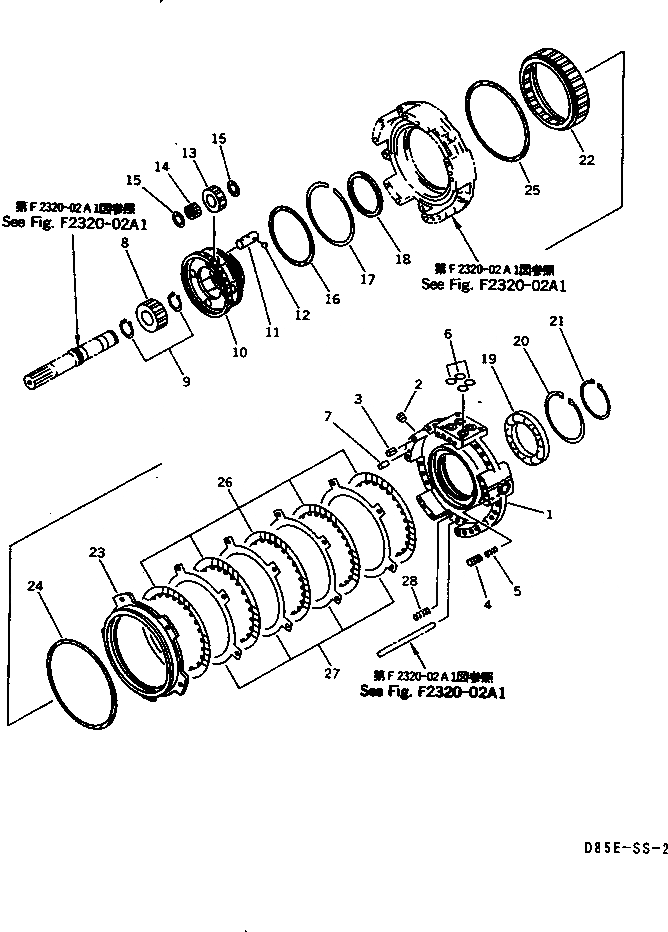 Схема запчастей Komatsu D85E-SS-2 - ТРАНСМИССИЯ (ПЕРЕД. МУФТА)(№-) СИЛОВАЯ ПЕРЕДАЧА И КОНЕЧНАЯ ПЕРЕДАЧА