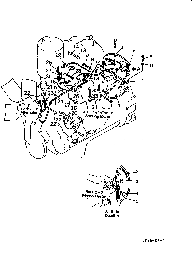 Схема запчастей Komatsu D85ESS-2A - ДВИГАТЕЛЬ ЭЛЕКТРОПРОВОДКА(№-) КОМПОНЕНТЫ ДВИГАТЕЛЯ