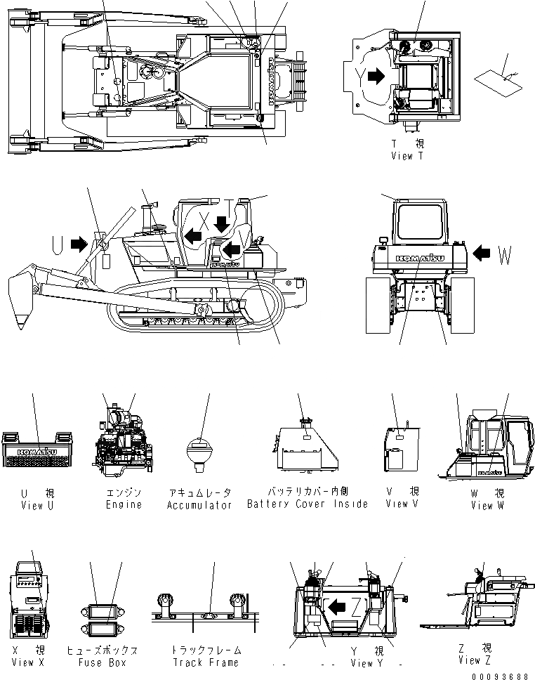 Схема запчастей Komatsu D85EX-15 - МАРКИРОВКА (ЯПОН.) (SHIBAKAI TОБОД КОЛЕСАMING СПЕЦ-Я.)(№98-) МАРКИРОВКА