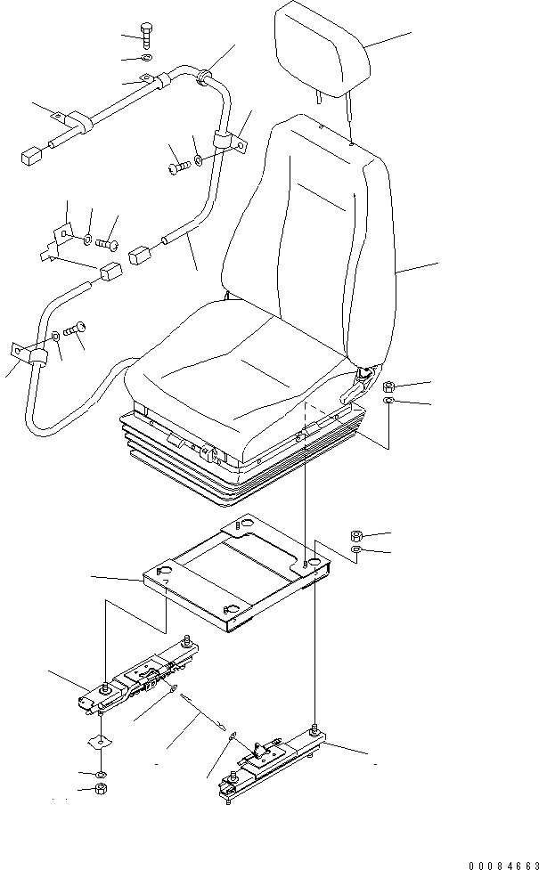 Схема запчастей Komatsu D85EX-15R - СИДЕНЬЕ ОПЕРАТОРА (ТКАНЕВОЕ СИДЕНЬЕ) (НАКЛОН.) (ВОЗД. С ВОЗД. ПОДВЕСКОЙ C ПОДГОЛОВНИКОМ)(№-) КАБИНА ОПЕРАТОРА И СИСТЕМА УПРАВЛЕНИЯ