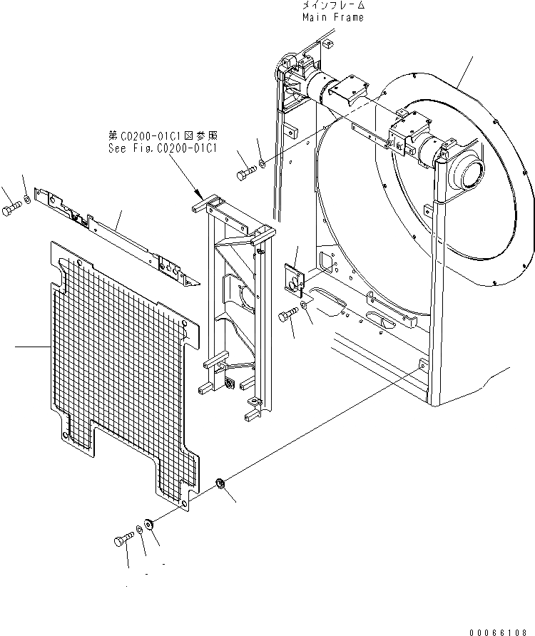 Схема запчастей Komatsu D85PX-15E0 - ВЕНТИЛЯТОР NET (ЕС НОВ. NOISE ПОНИЖАЮЩ. ARRANGEMENT )(№-) СИСТЕМА ОХЛАЖДЕНИЯ