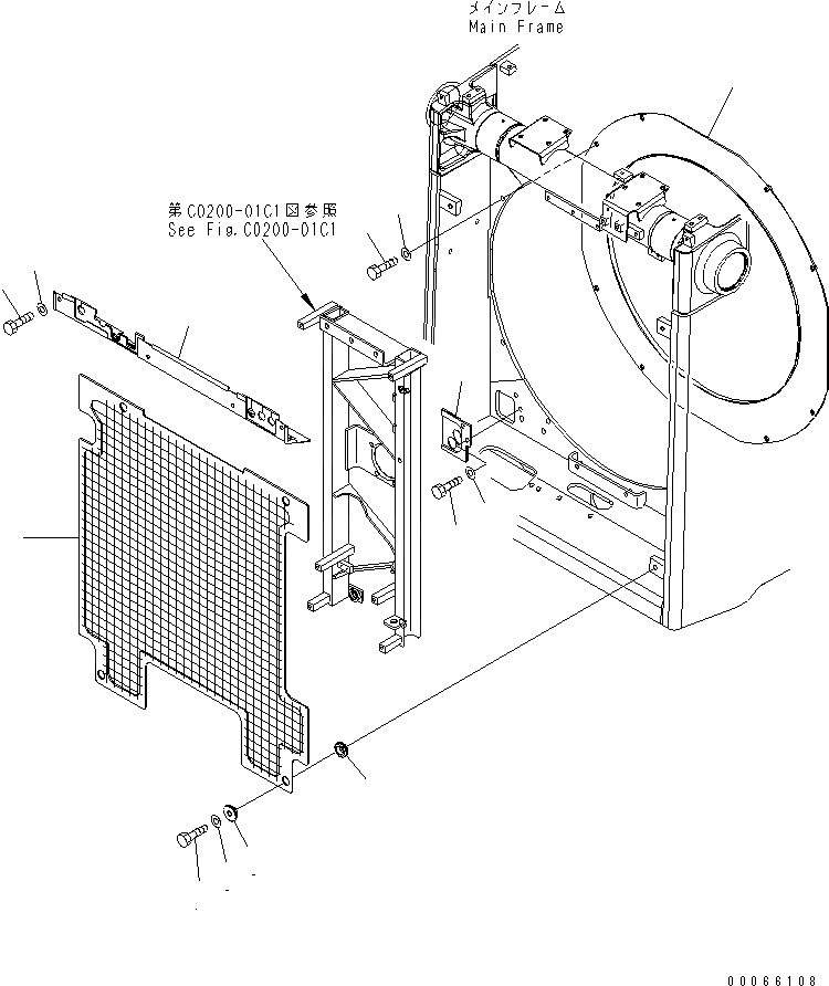 Схема запчастей Komatsu D85PX-15E0 - ВЕНТИЛЯТОР NET (ЕС НОВ. NOISE ПОНИЖАЮЩ. ARRANGEMENT )(№-) СИСТЕМА ОХЛАЖДЕНИЯ