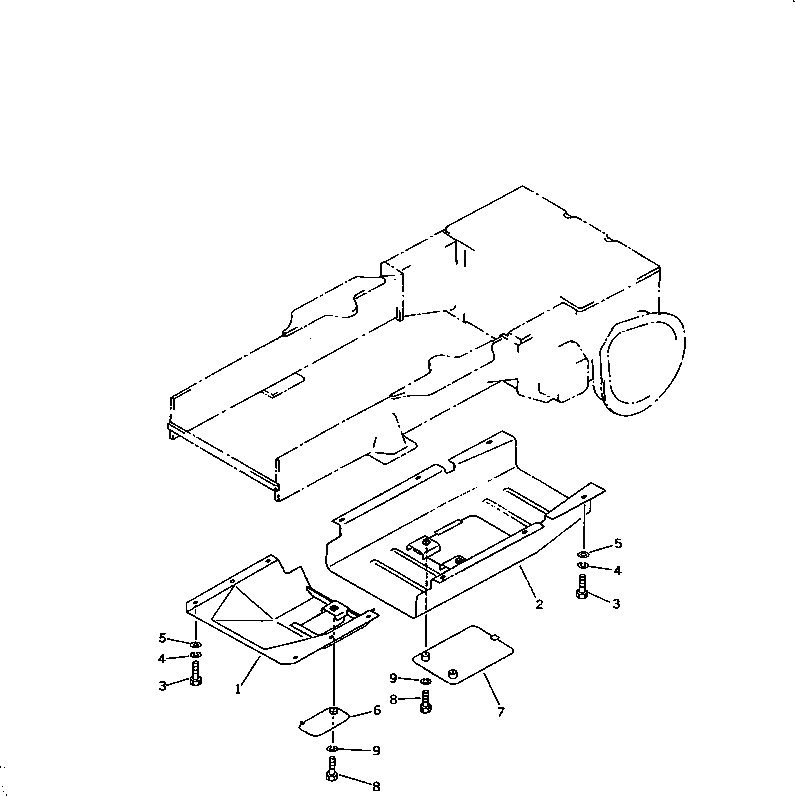 Схема запчастей Komatsu DDM020-5K-AT - НИЖН. ЗАЩИТА (ДЛЯ TОБОД КОЛЕСАMING DOZER) ЧАСТИ КОРПУСА