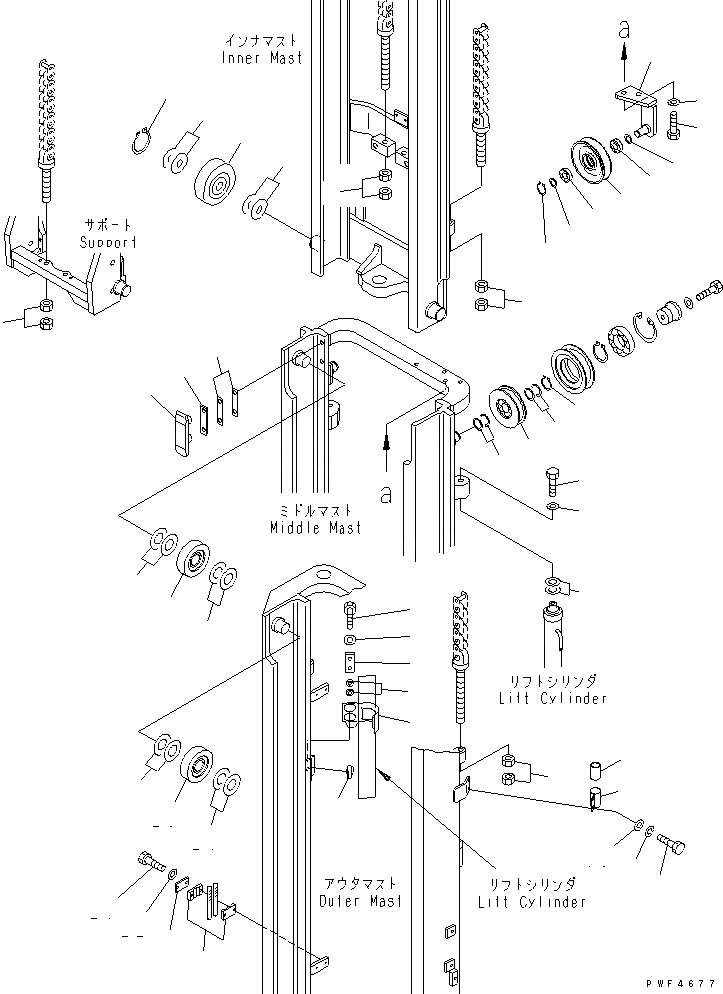 Схема запчастей Komatsu FB10 - МАЧТА (FREE VIEW ТРОЙН. МАЧТА ATTACHING ЧАСТИ) (ДЛЯ .M - .M) (С ХОЛОДН.) (/) МАЧТА