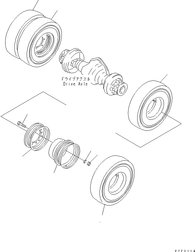 Схема запчастей Komatsu FB15 - ПЕРЕДН. КОЛЕСА (ДВОЙН. ШИНЫ) (.-) (ELASTIC ПОДУШКИ) (RIB-LUG) ПЕРЕДН. И ЗАДН. КОЛЕСА