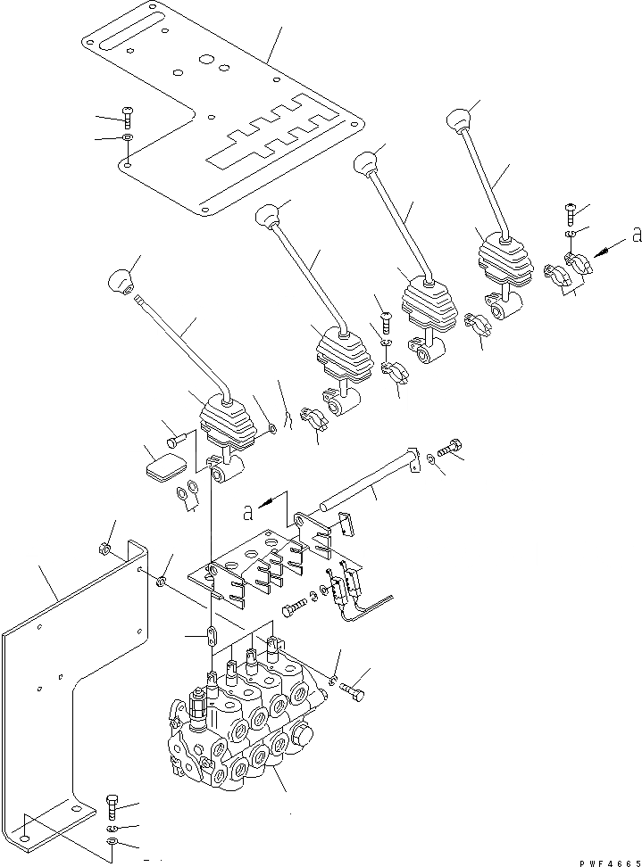 Схема запчастей Komatsu FB15 - 4-Х СЕКЦИОНН. УПРАВЛЯЮЩ. КЛАПАН РЫЧАГ (LTAR¤LTRA PATTERN) ГИДРАВЛИКА