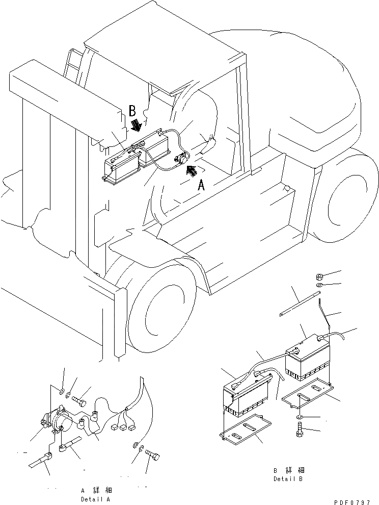 Схема запчастей Komatsu FD100-6 - ЭЛЕКТРИКА (ЛИНИЯ АККУМУЛЯТОРА) ЭЛЕКТРИКА