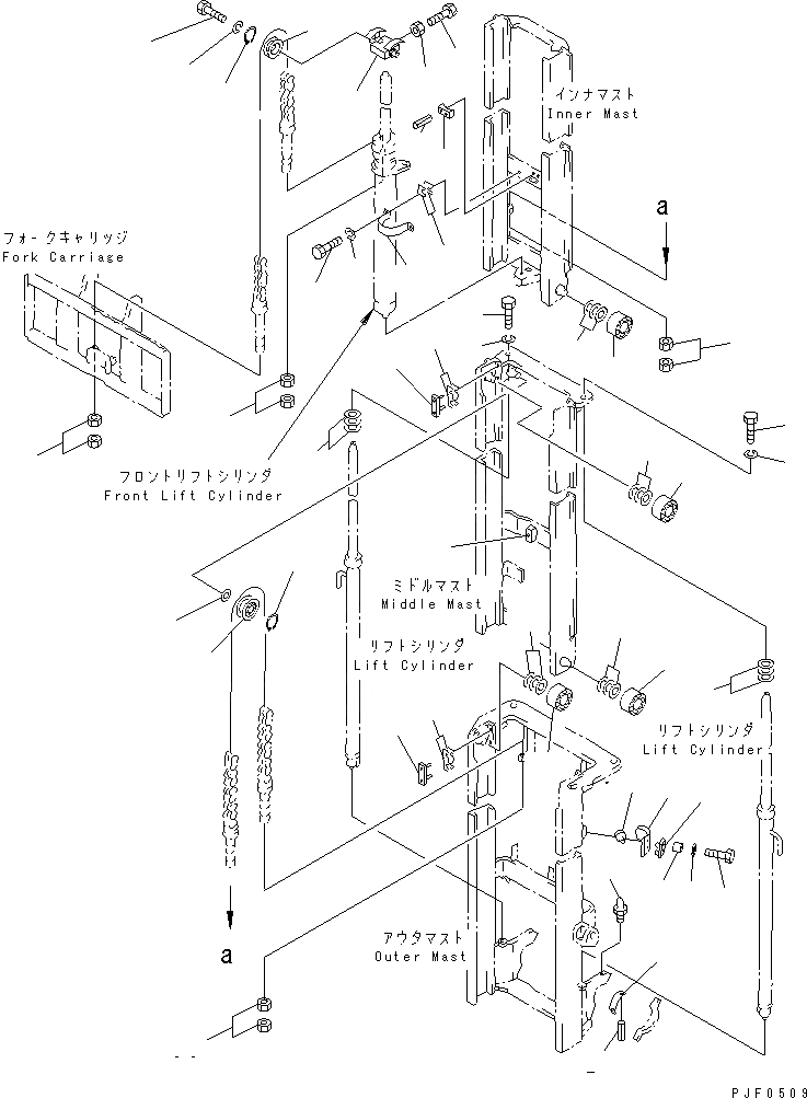 Схема запчастей Komatsu FD15-17 - ДЛЯ TFV МАЧТА ATTACHING ЧАСТИ(№-999) МАЧТА И СТРЕЛА