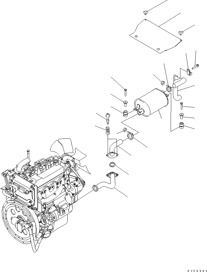 Схема запчастей Komatsu FD45Y-10 - ГЛУШИТЕЛЬ И ОТВОД ВЫХЛОПН. ГАЗОВ (ДЛЯ УДЛИНН. ТИП) ВЫПУСКН. ЧАСТИ