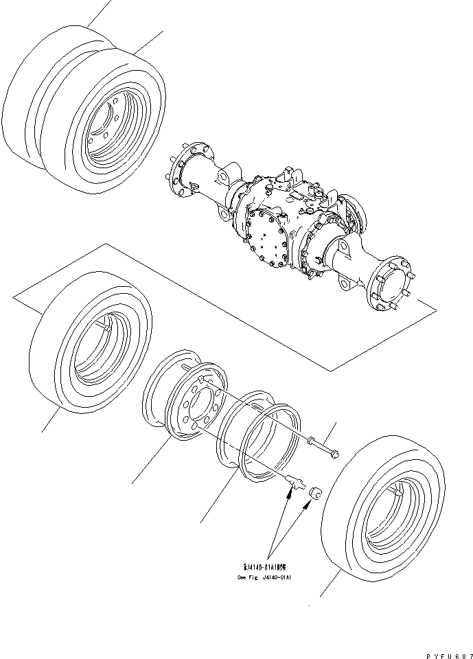 Схема запчастей Komatsu FD45Y-10 - ПЕРЕДН. КОЛЕСА (ДВОЙН. ШИНЫ) (7.--PR) (J-LUG) (ДЛЯ УДЛИНН. ТИП) ПЕРЕДН. И ЗАДН. КОЛЕСА