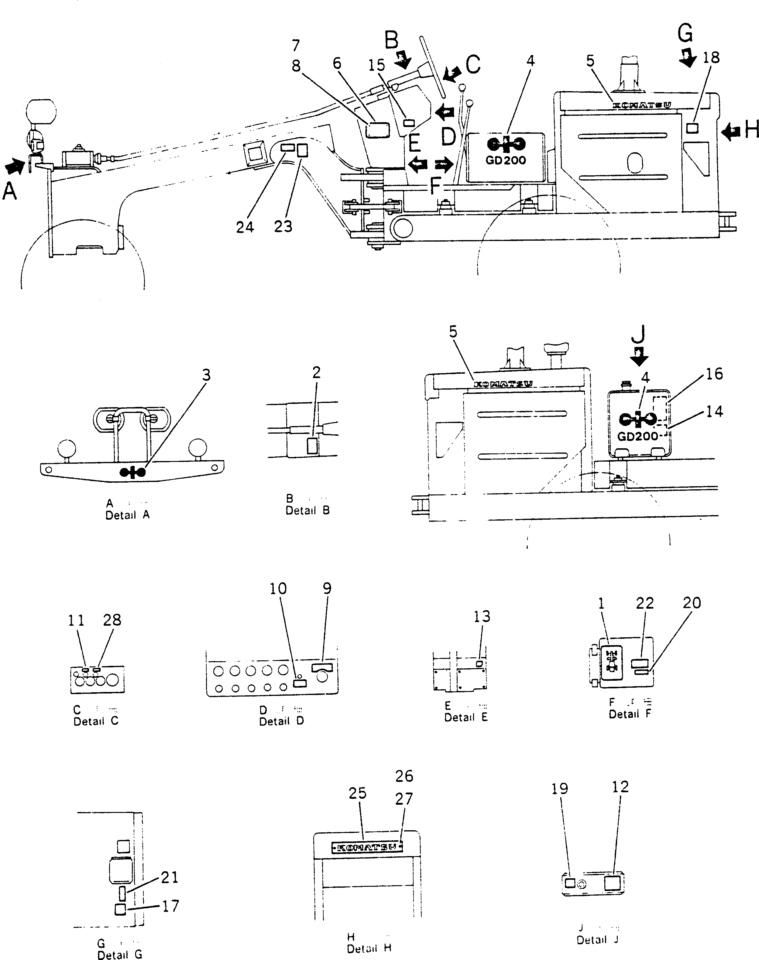 Схема запчастей Komatsu GD200A-1 - МАРКИРОВКА РАМА И ЧАСТИ КОРПУСА