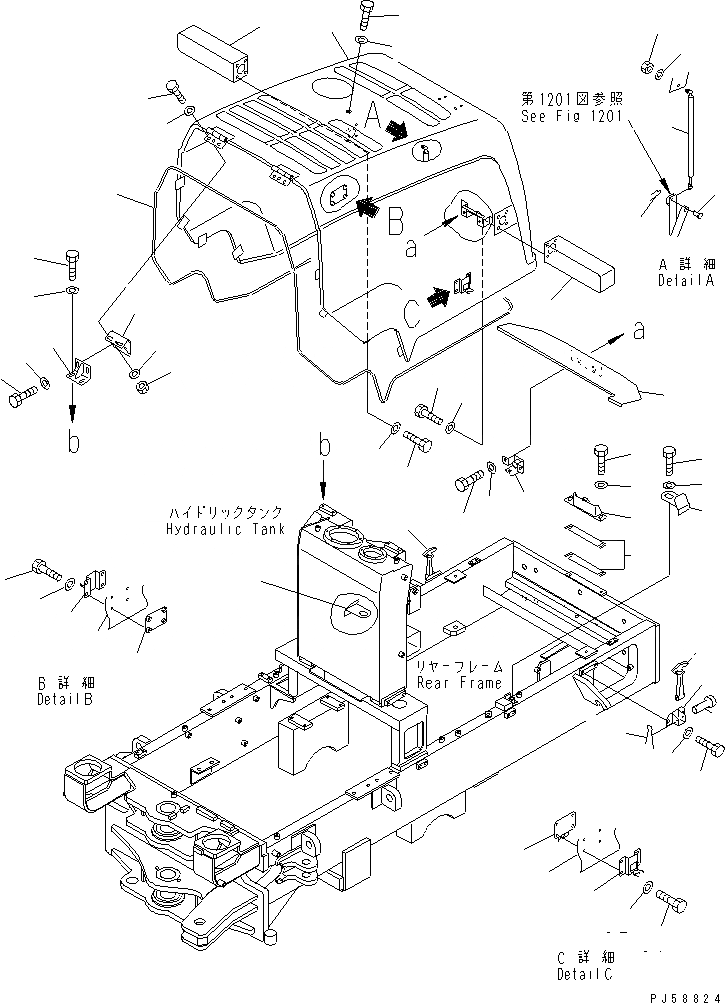 Схема запчастей Komatsu GD305A-3 - КАПОТ(№8-87) РАМА И ЧАСТИ КОРПУСА