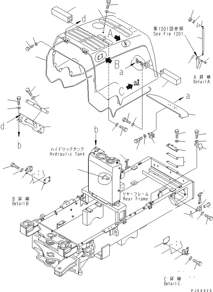 Схема запчастей Komatsu GD305A-3 - КАПОТ(№88-8) РАМА И ЧАСТИ КОРПУСА