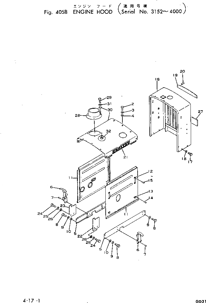 Схема запчастей Komatsu GD31-3H - КАПОТ(№-) РАМА И КУЗОВ