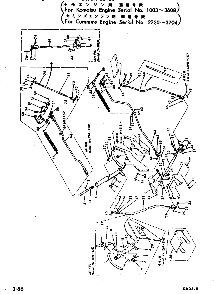 Схема запчастей Komatsu GD37-5H - АКСЕЛЕРАТОР РЫЧАГ(№-8) КОЛЕСА¤ РУЛЕВ. УПРАВЛЕНИЕ И СИСТЕМА УПРАВЛЕНИЯS