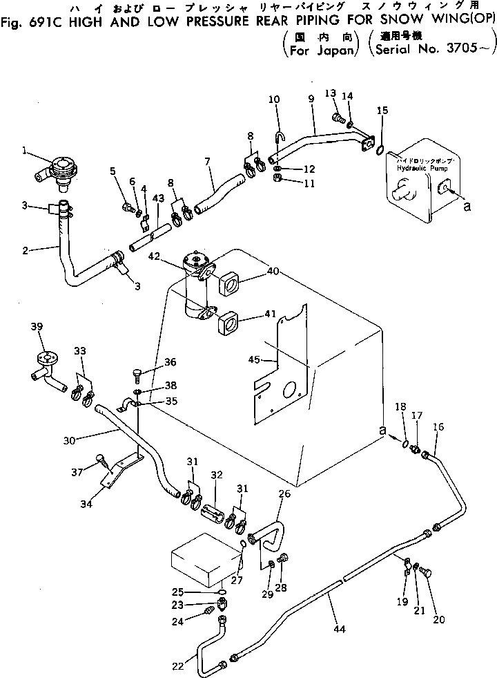 Схема запчастей Komatsu GD37-6H - ВЫС. И НИЗ. PRESSURE ЗАДН. ТРУБЫ (ДЛЯ SNOW WING) (OP)(№7-) ГИДРАВЛИКА