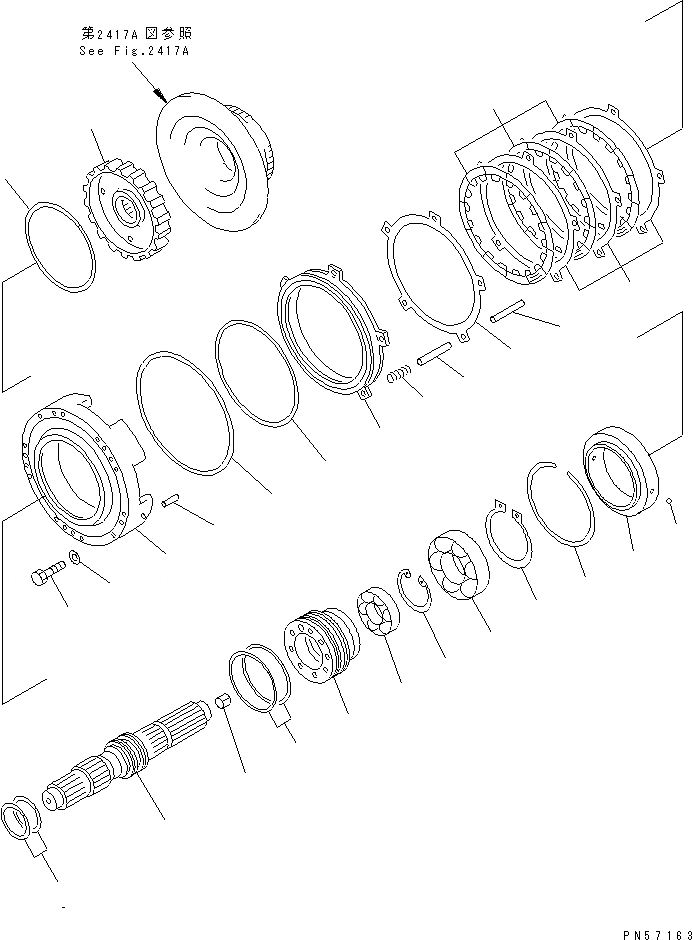 Схема запчастей Komatsu GD405A-2 - ТРАНСМИССИЯ (1 МУФТА)(№()-) СИЛОВАЯ ПЕРЕДАЧА