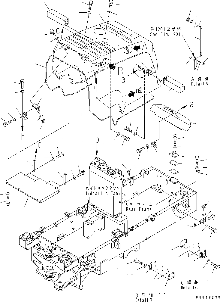 Схема запчастей Komatsu GD405A-3 - КАПОТ (НИЗ. NOISE СПЕЦ-Я)(№-) РАМА И ЧАСТИ КОРПУСА