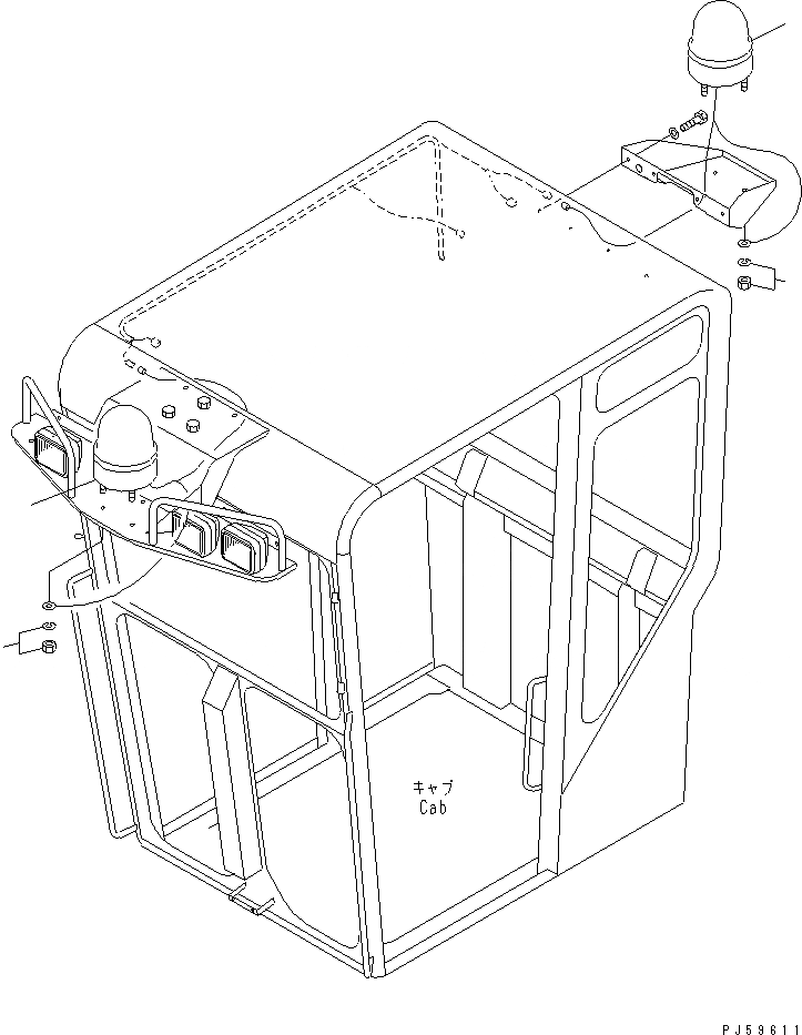 Схема запчастей Komatsu GD405A-3 - КАБИНА (ПРОБЛЕСК. МАЯК) РАМА И ЧАСТИ КОРПУСА