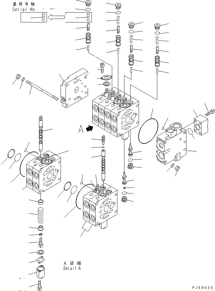 Схема запчастей Komatsu GD405A-3S - УПРАВЛЯЮЩ. КЛАПАН (4-Х СЕКЦИОНН.) (/) (ЛЕВ.)(№7-..) ГИДРАВЛИКА