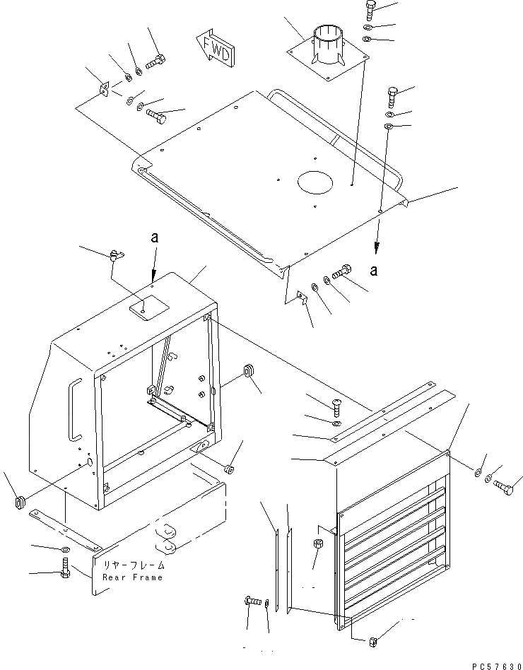 Схема запчастей Komatsu GD505A-3A - ЗАЩИТА РАДИАТОРА AND КАПОТ РАМА И ЧАСТИ КОРПУСА