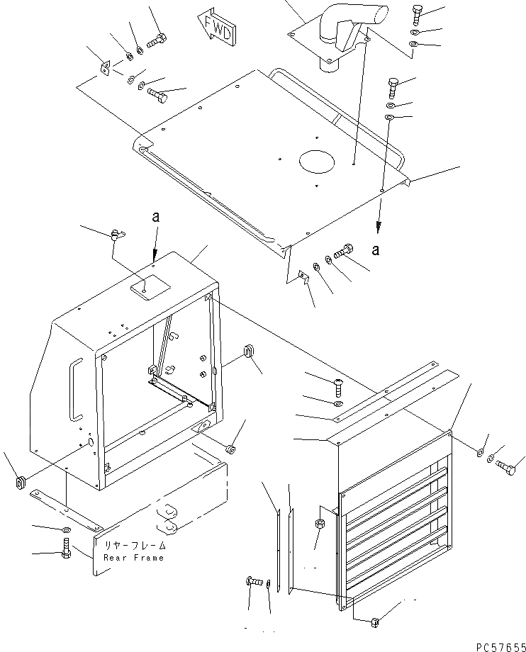 Схема запчастей Komatsu GD505A-3A - ЗАЩИТА РАДИАТОРА AND КАПОТ (С FOLDING ТИП НАВЕС) РАМА И ЧАСТИ КОРПУСА