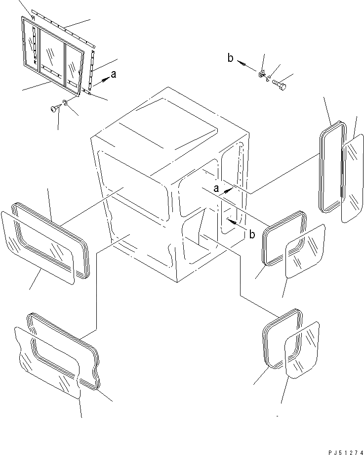 Схема запчастей Komatsu GD505A-3 - КАБИНА (ПЕРЕДН. НИЖН. ДВОРНИКИ -ТИП) (/) (ОКОНН. СТЕКЛА)(№-) РАМА И ЧАСТИ КОРПУСА
