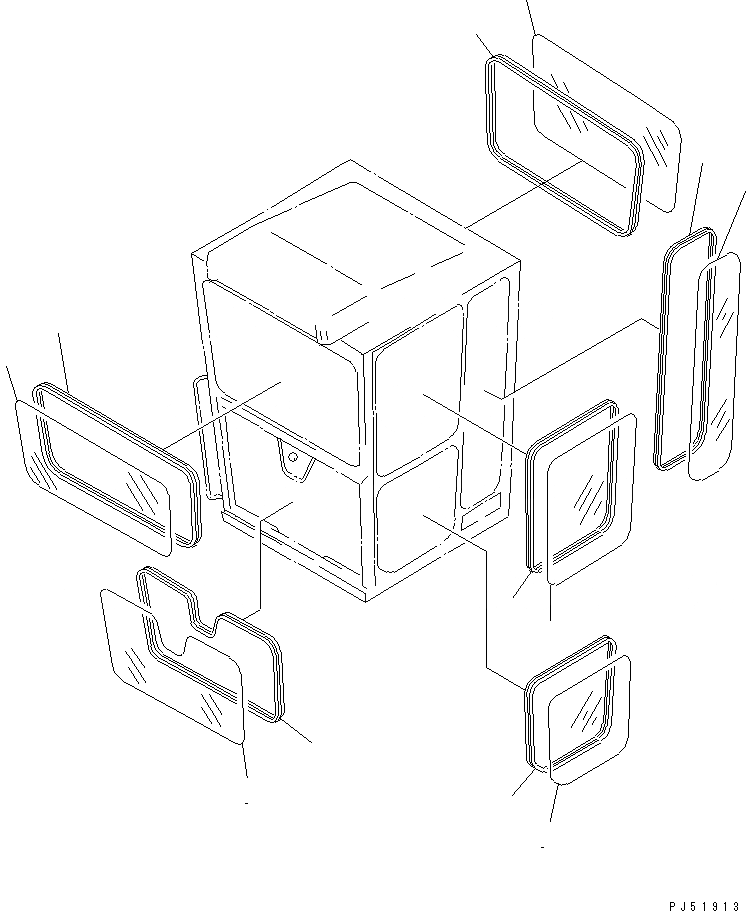 Схема запчастей Komatsu GD505A-3 - КАБИНА (ПЕРЕДН. НИЖН. ДВОРНИКИ -ТИП) (/) (ОКОНН. СТЕКЛА)(№-) РАМА И ЧАСТИ КОРПУСА